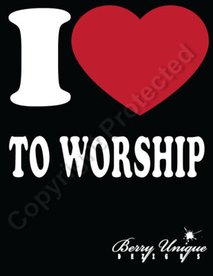 I LOVE TO WORSHIPXX  W BUD LOGO ON BLACK TEE 